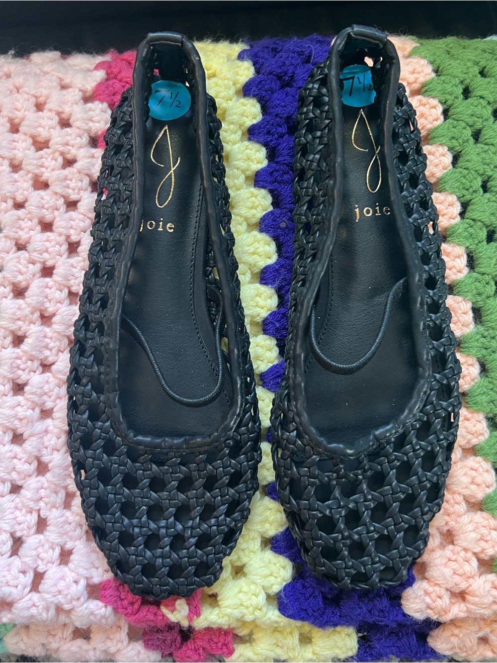 Joie Black Woven Basketweave Mary Jane Slip-On Flats Size 7.5 NWOT
